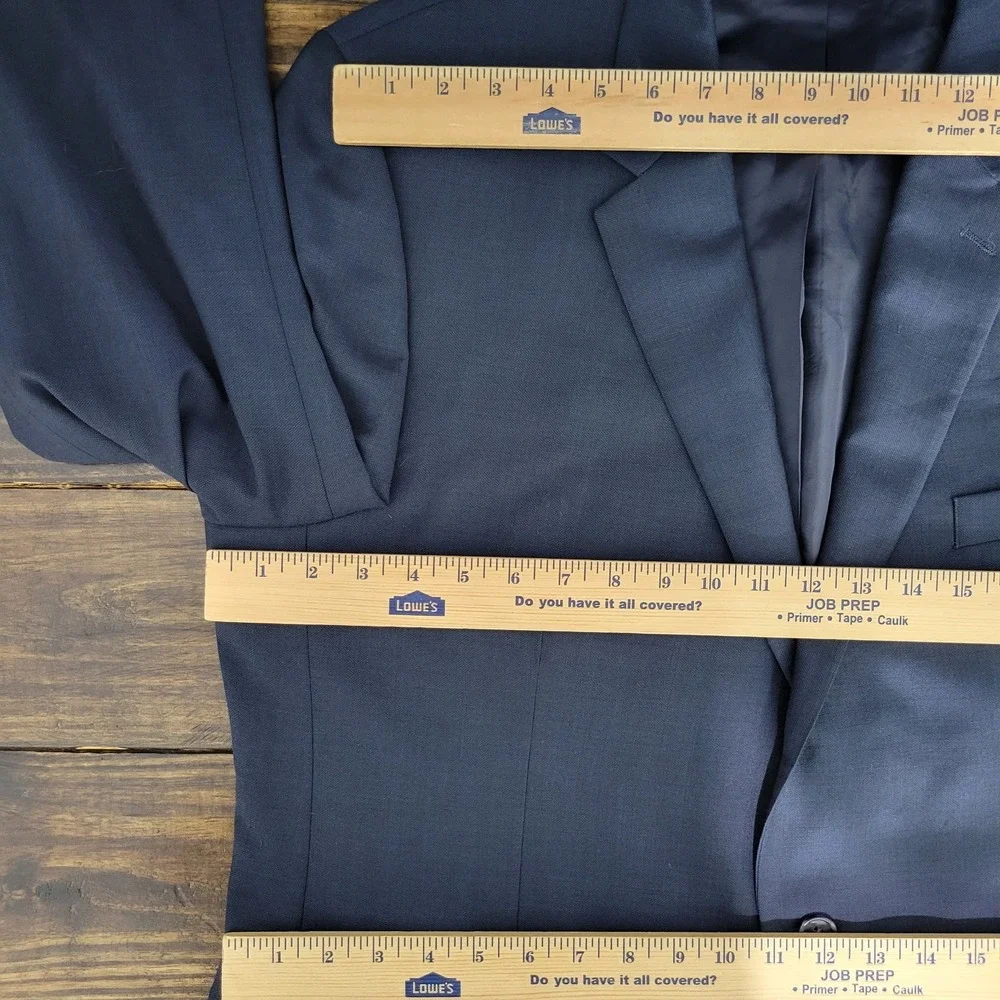 Alfani‎ Men's Sport Coat Blazer Two Button Navy Blue Wool Polyester Size 46L